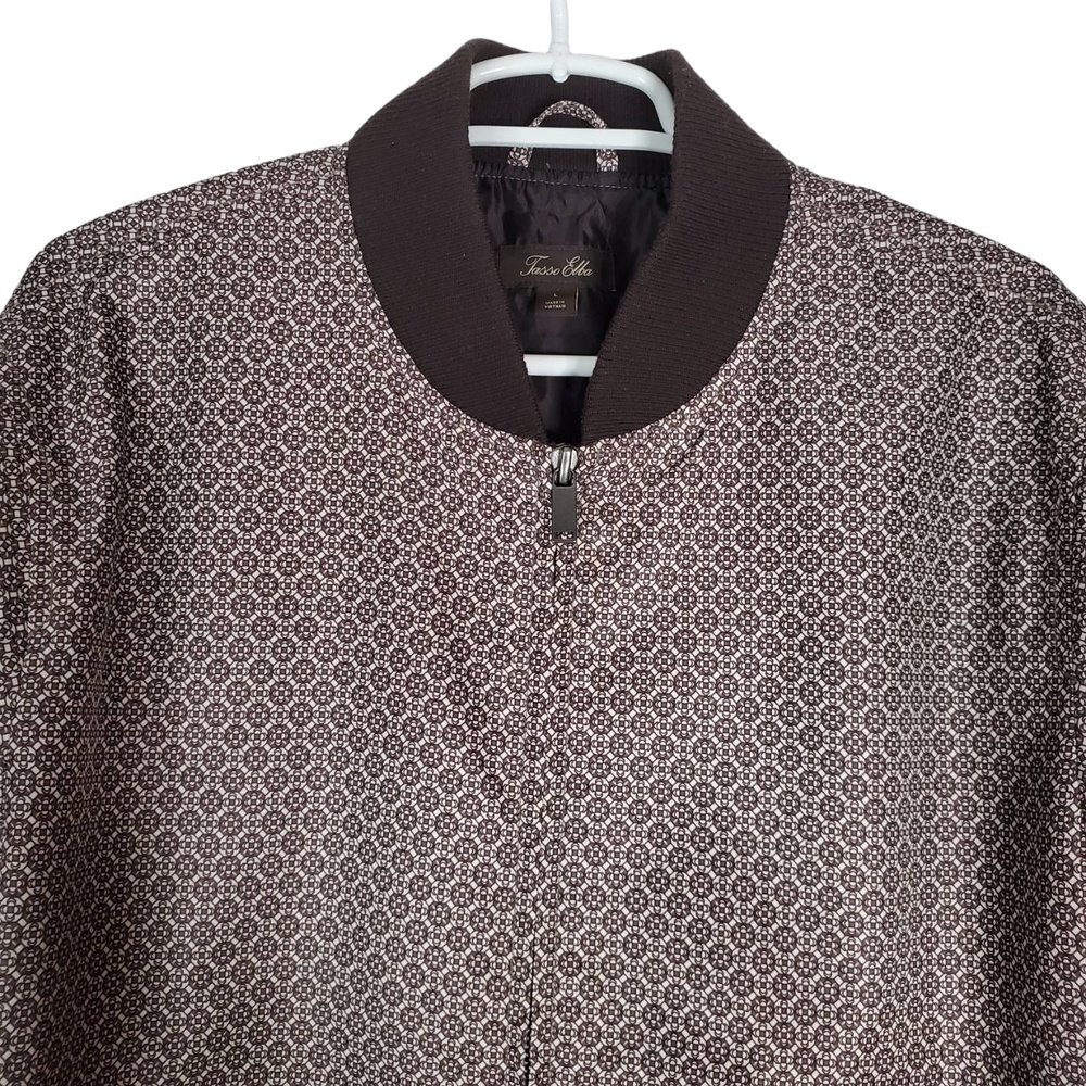 Tasso Elba Bomber Geometric Pattern Full Zip Jacket Brown White Mens Large - Picture 2 of 13